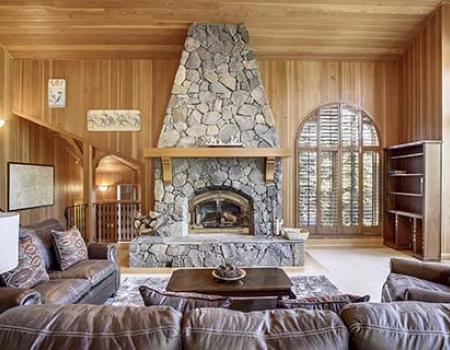 Living room fireplace at a Lake Tahoe rental