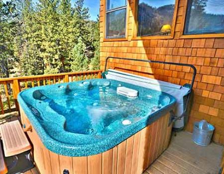 Private outdoor hot tub at a Lake Tahoe vacation rental