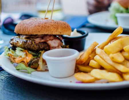 A burgers and fries at a Tahoe Restaurant