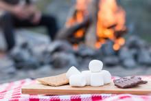 S&#039;mores roasting over a fire in Tahoe, CA