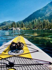 Paddle board floating on Lake Tahoe