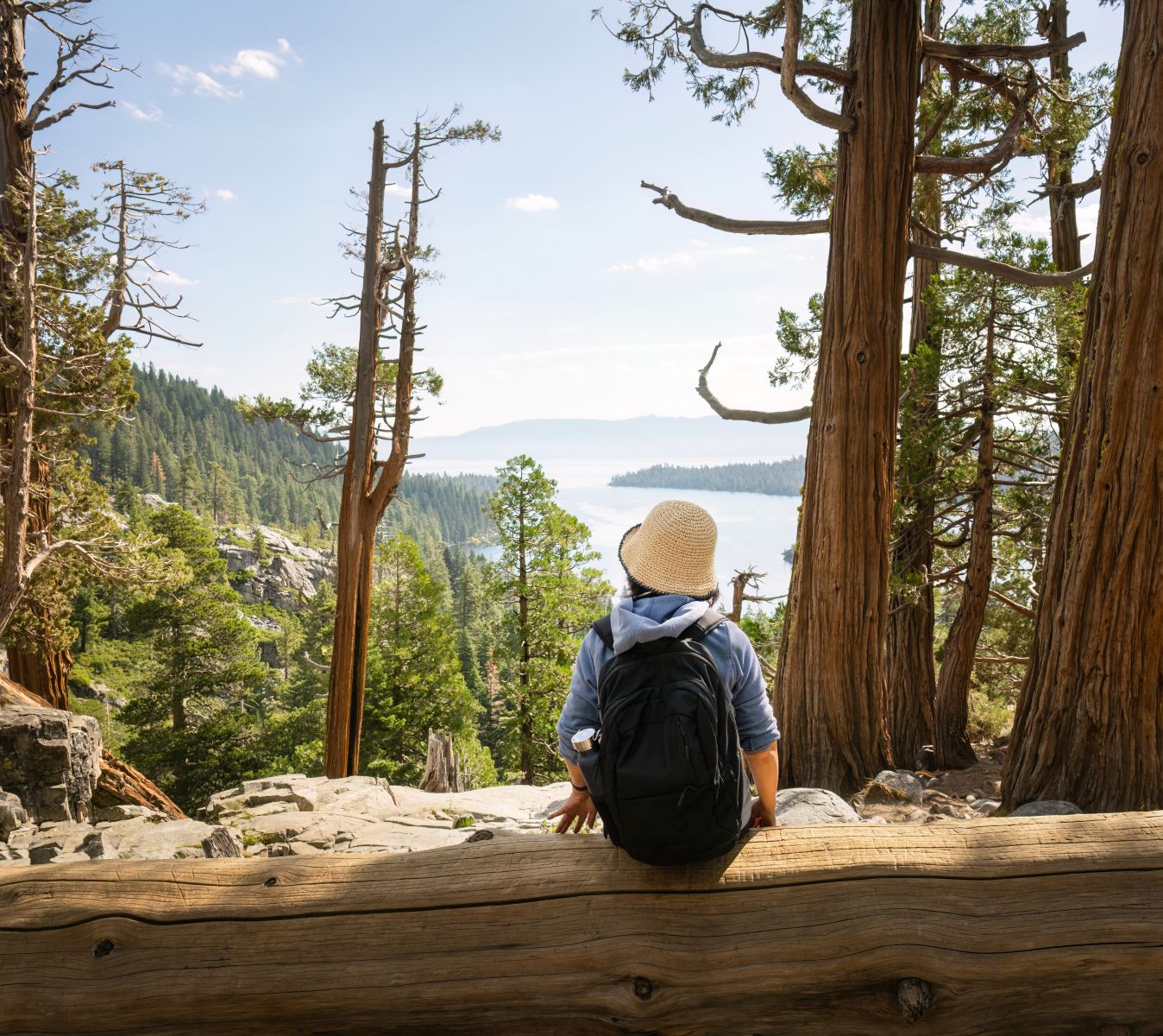Person at a scenic Lake Tahoe overlook in Donner Memorial State Park